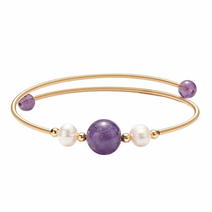 Ametyst a bílé perly náramek mosaz - obvod cca 16 až 25 cm