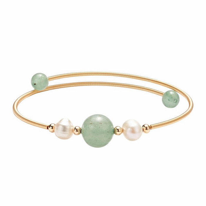 Avanturín zelený a bílé perly náramek mosaz - obvod cca 18 až 25 cm