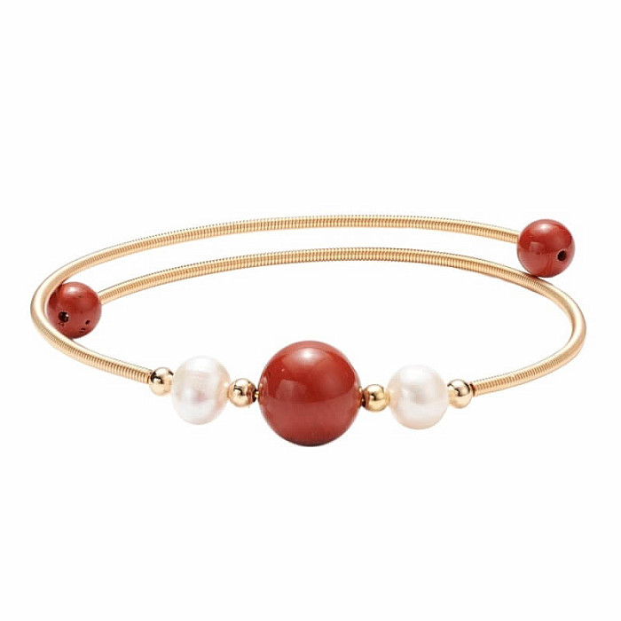 Jaspis červený a bílé perly náramek mosaz - obvod cca 16 až 25 cm