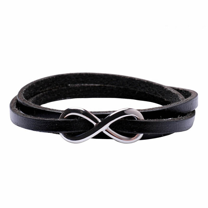 Levně Pánský černý kožený wrap náramek Nekonečno - obvod cca 61,5 cm