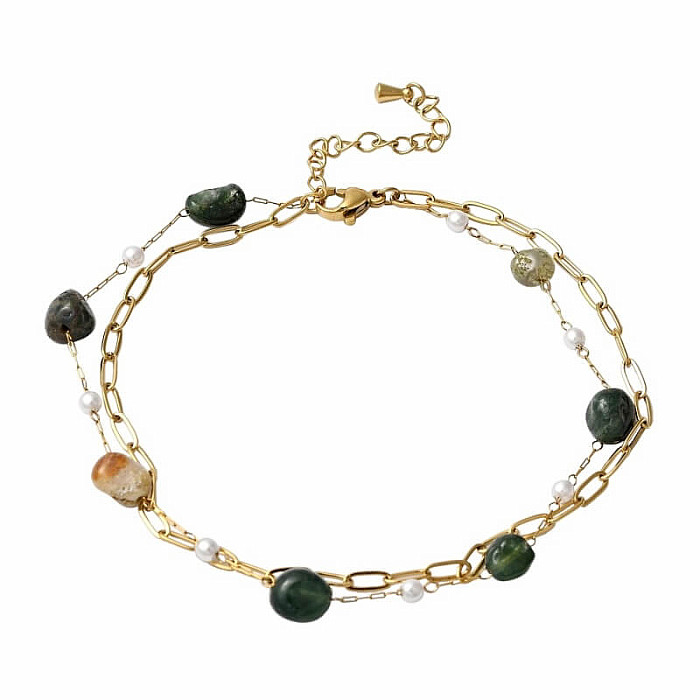 Náramek na nohu nerez ocel Mechový achát - obvod cca 22 cm