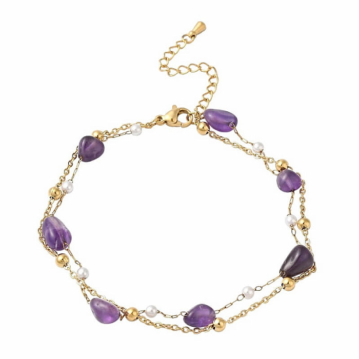 Náramek na nohu nerez ocel Ametyst - obvod cca 22 cm