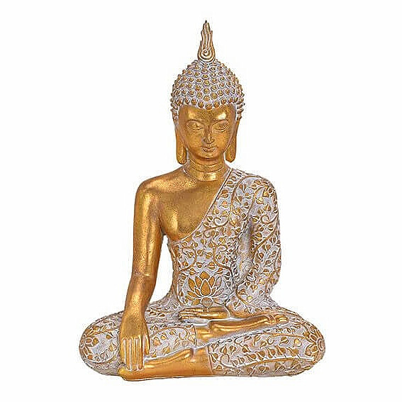 Levně Buddha dotýkající se Země thajská soška s patinou barvy zlata - výška cca 32 cm