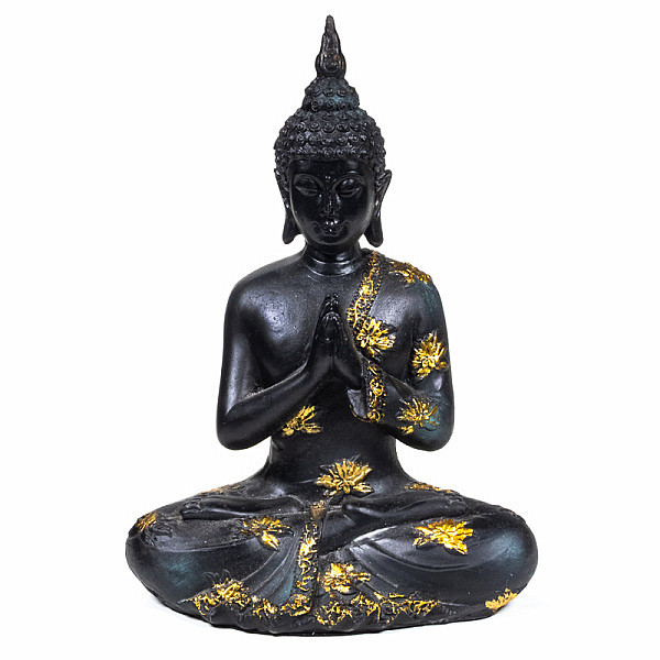 Levně Buddha modlící se thajská soška starožitný vzhled černá barva - výška cca 22 cm