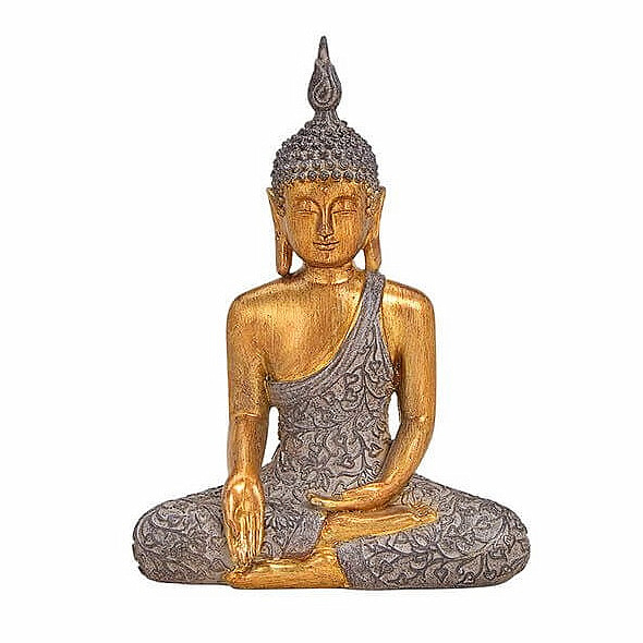Levně Buddha dotýkající se země thajská soška kolorovaná hnědozlatá 19 cm - 19 cm