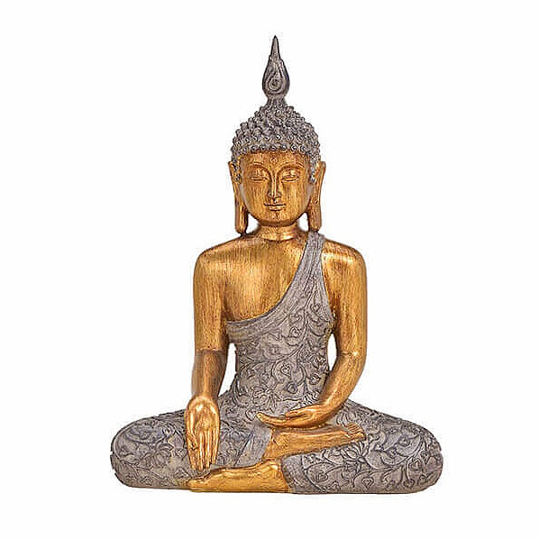 Levně Buddha dotýkající se země thajská soška kolorovaná hnědozlatá 32 cm - 32 cm