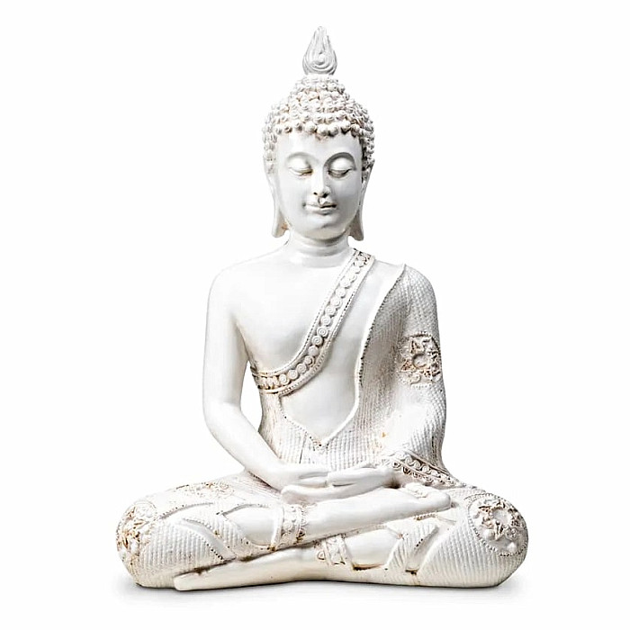 Buddha meditující thajská soška bílý starožitný vzhled - výška cca 27 cm