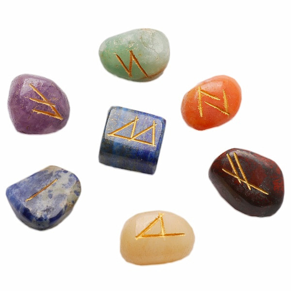 Levně Čakrová sada kamenů s runami - 7 x cca 2,5 cm