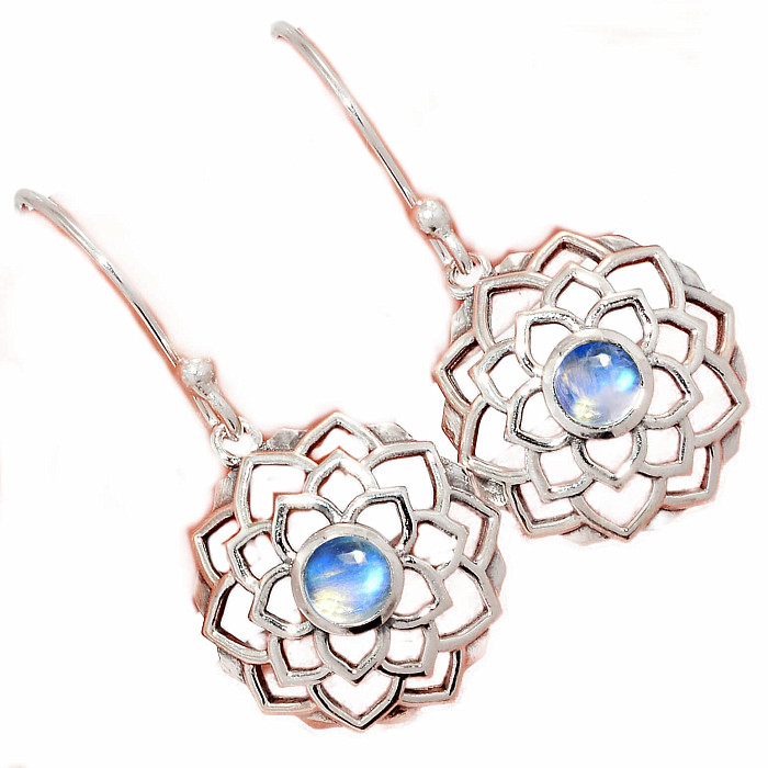 Stříbrné visací náušnice s měsíčním kamenem Mandala - 2,9 cm, 2,2 g