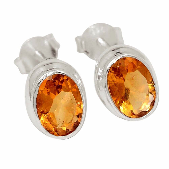 Citrín broušený náušnice pecky stříbro Ag 925 E926 - 0,5 cm, 1,9 g