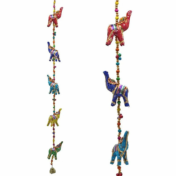 Feng Shui dekorace závěsná s látkovými slony - délka cca 80 cm