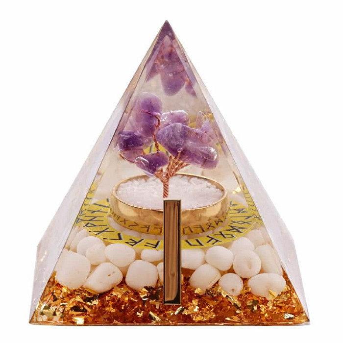 Orgonit pyramida s bílým achátem Runa Isa - 6 x 6 x 6,2 cm