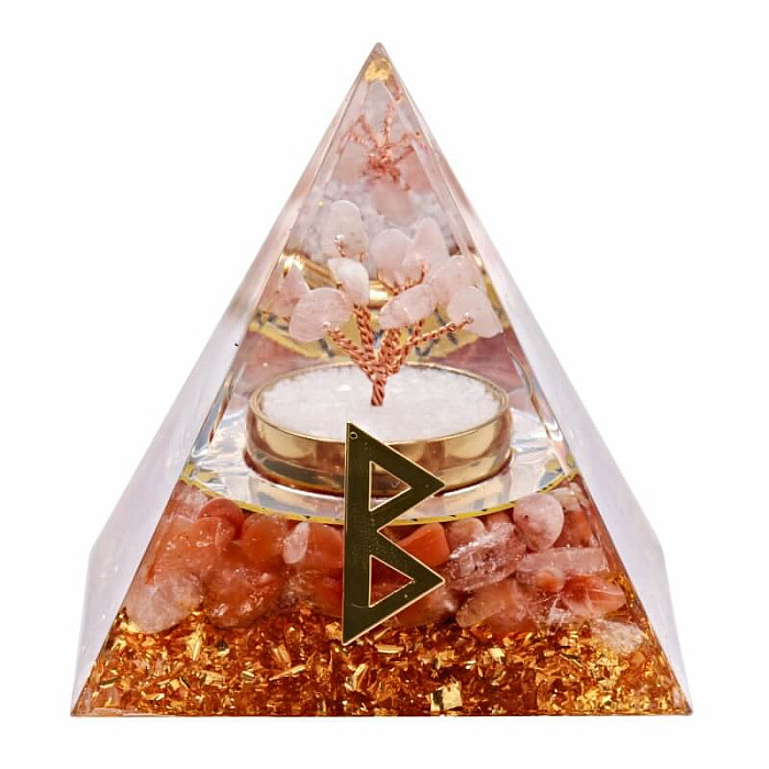 Orgonit pyramida s karneolem Runa Berkana - 6 x 6 x 6,2 cm