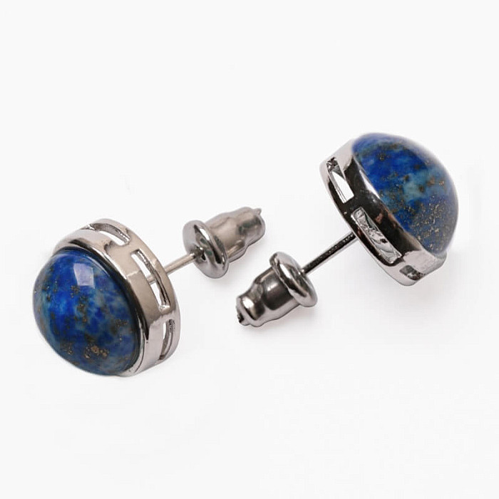 Lapis lazuli náušnice mosazné kulaté - cca 1,2 cm
