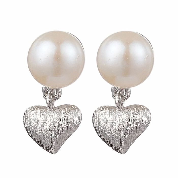 Stříbrné náušnice s perlou a srdíčkem - cca 1,4 cm