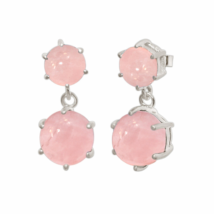 Stříbrné visací náušnice s růženínem - 2 cm, 3,2 g