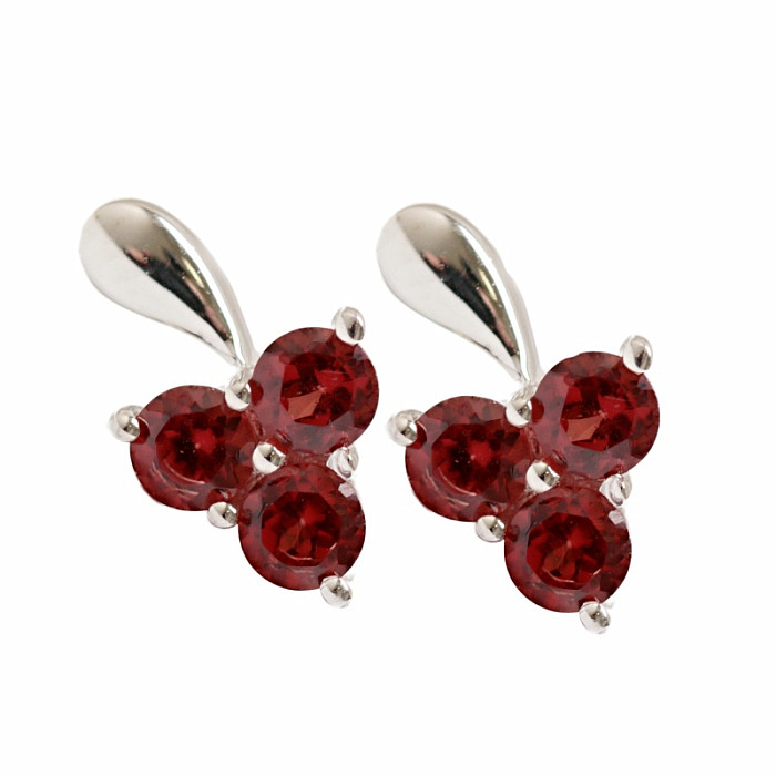 Stříbrné náušnice pecky s granátem Trojlístek - 1,1 cm, 5,5 g