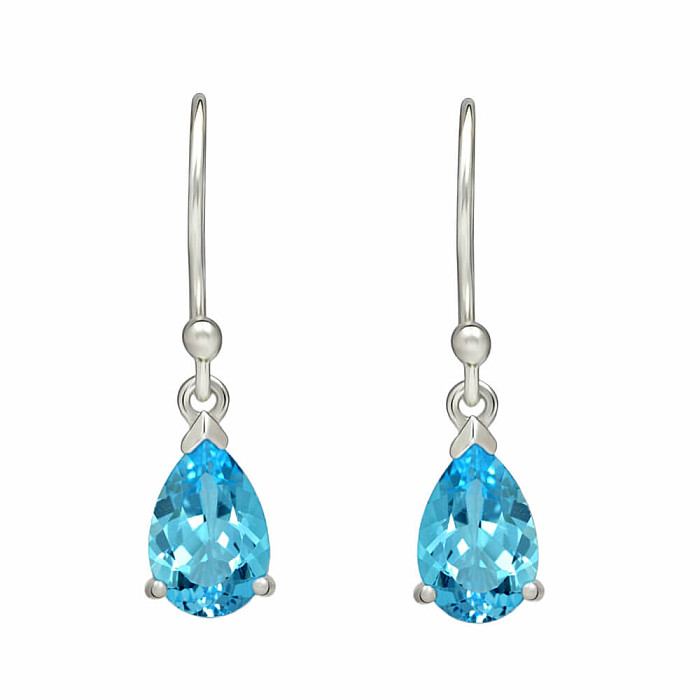 Stříbrné visací náušnice s modrým topazem - 2,3 cm, 1,3 g