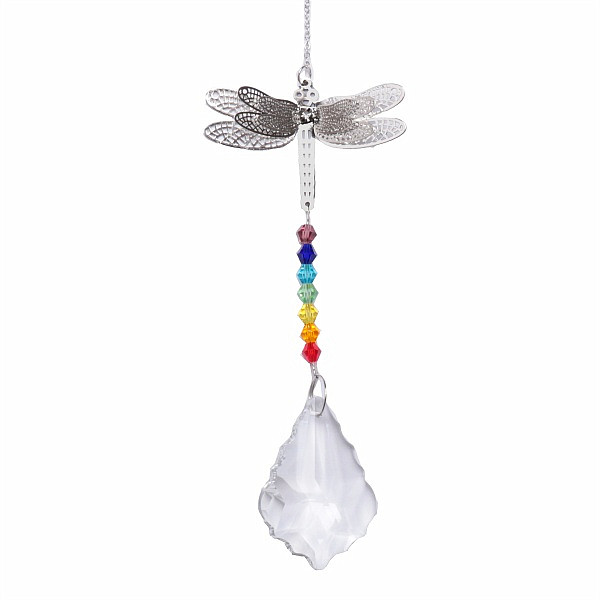 Levně Vážka a list Feng Shui závěs do okna z kovu a duhového křišťálu - cca 30 cm čirá