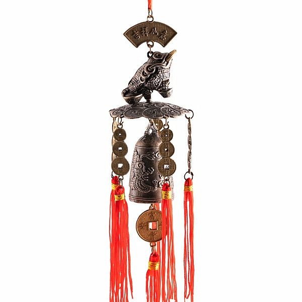 Zvonkohra s peněžní žábou pro bohatství, štěstí a hojnost - délka cca 40 cm