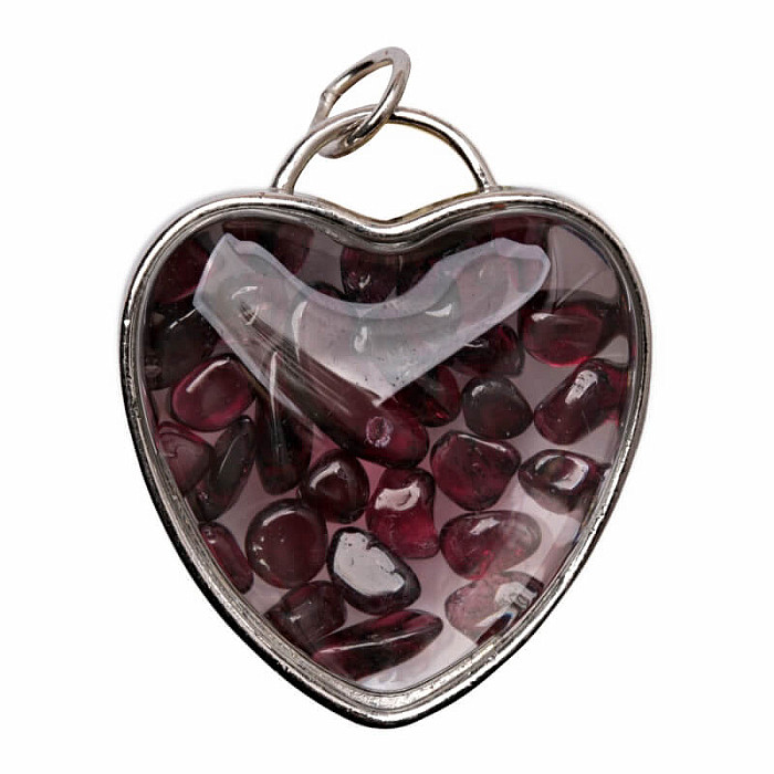 Přívěsek Skleněné srdce s granátem - cca 4,2 cm