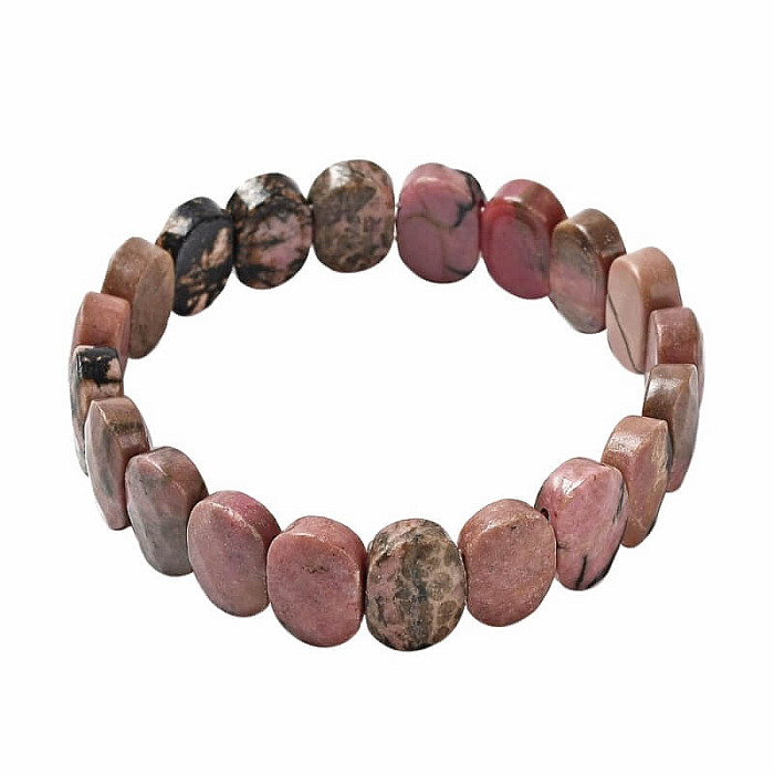 Rodonit růžovočerný broušený náramek destičkový extra oválky - obvod cca 18 až 22 cm