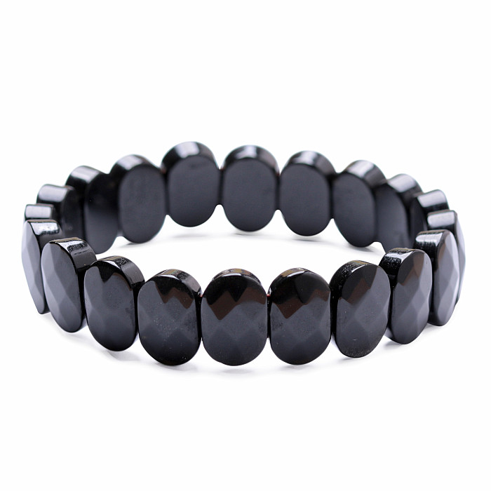Levně Obsidián broušený náramek destičkový extra oválky - obvod cca 16 až 22 cm
