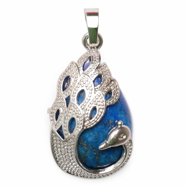 Levně Lapis lazuli přívěsek Kapka zdobená pávem - cca 3 cm