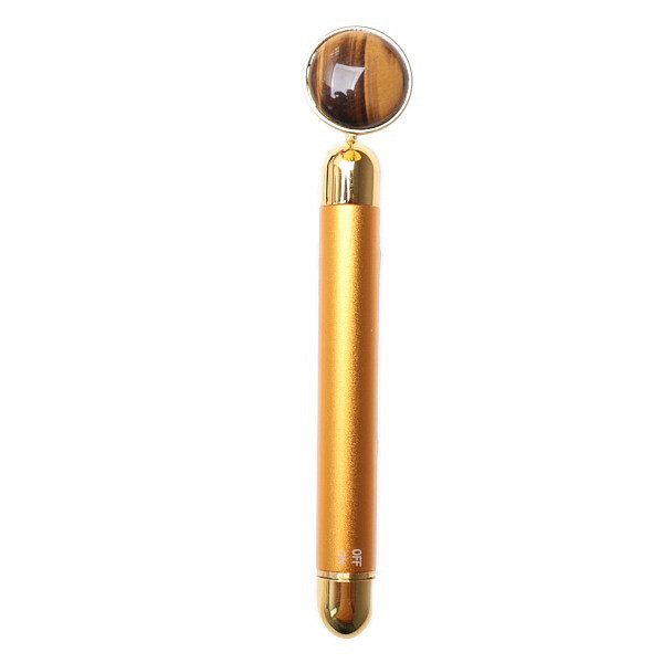 Levně Masážní váleček face roller vibrační s tygřím okem - délka cca 15,5 cm