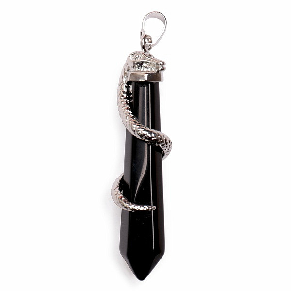 Levně Obsidián černý krystal přívěsek s hadem - cca 4,8 cm