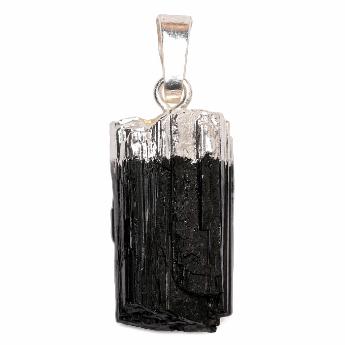 Turmalín skoryl surový přívěsek s úchytem barvy stříbra - cca 1 až 3 cm