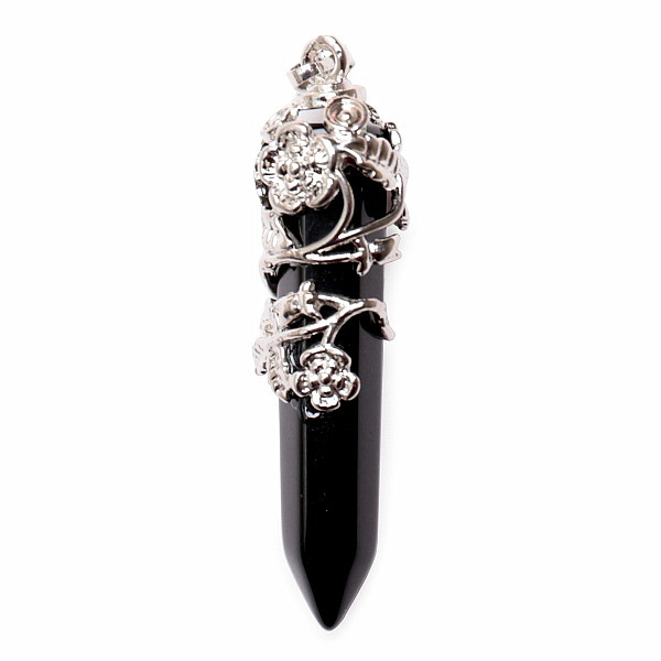 Levně Achát černý krystal přívěsek s květinami - cca 5,3 cm
