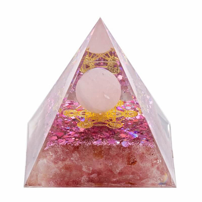 Orgonit pyramida s jahodovým křišťálem - 6 x 6 x 6,2 cm