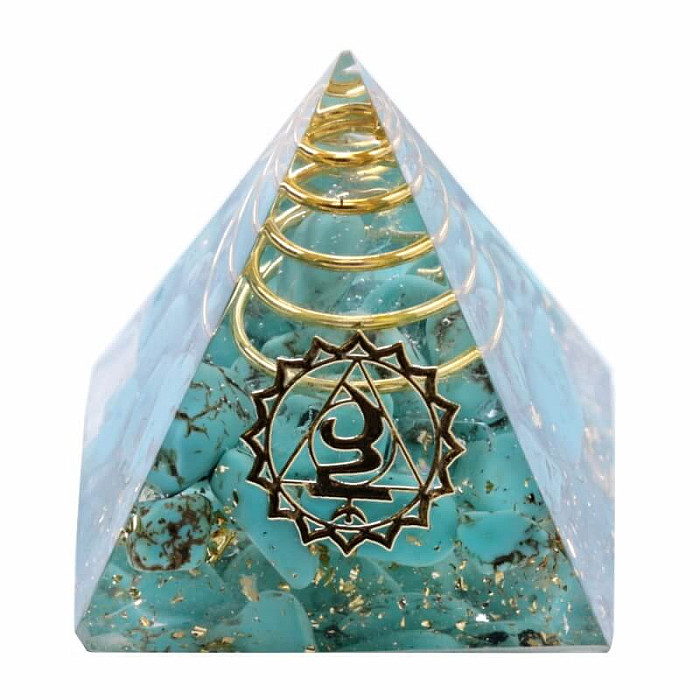 Levně Orgonit pyramida s tyrkenitem pro krční čakru - 3 x 3,2 cm