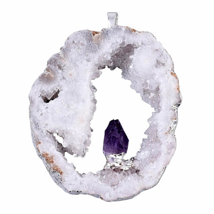 Levně Achát drúza přívěsek s krystalem ametystu - cca 4,5 - 6 cm