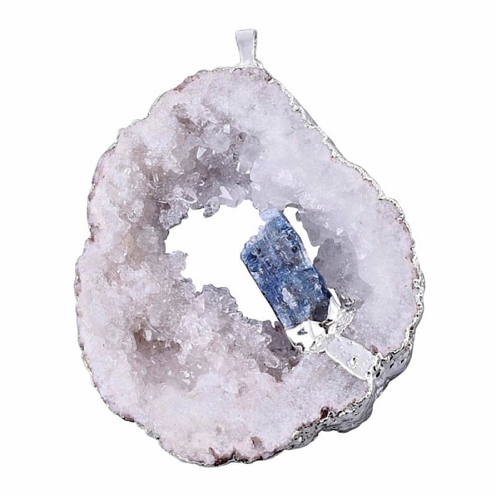 Levně Achát drúza přívěsek s krystalem kyanitu - cca 5 - 6 cm