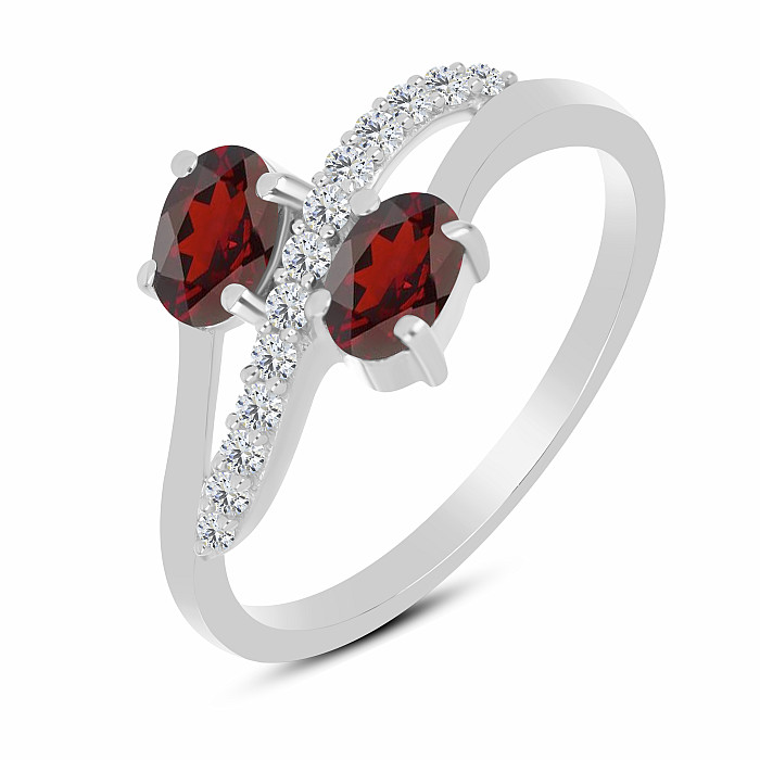 Prsten stříbrný s broušeným granátem a zirkony Ag 925 026069 GT - 62 mm , 2,9 g