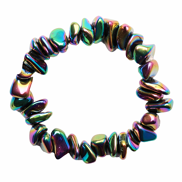 Hematit náramek sekaný titanium aura - obvod cca 17 až 23 cm