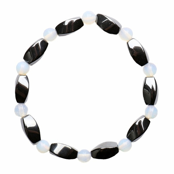 Levně Hematit náramek Twist s korálky opalitu - obvod cca 14 až 18 cm