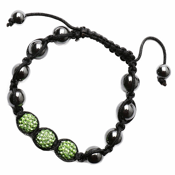 Levně Shamballa náramek hematit se zelenými korálky - obvod cca 16 až 25 cm