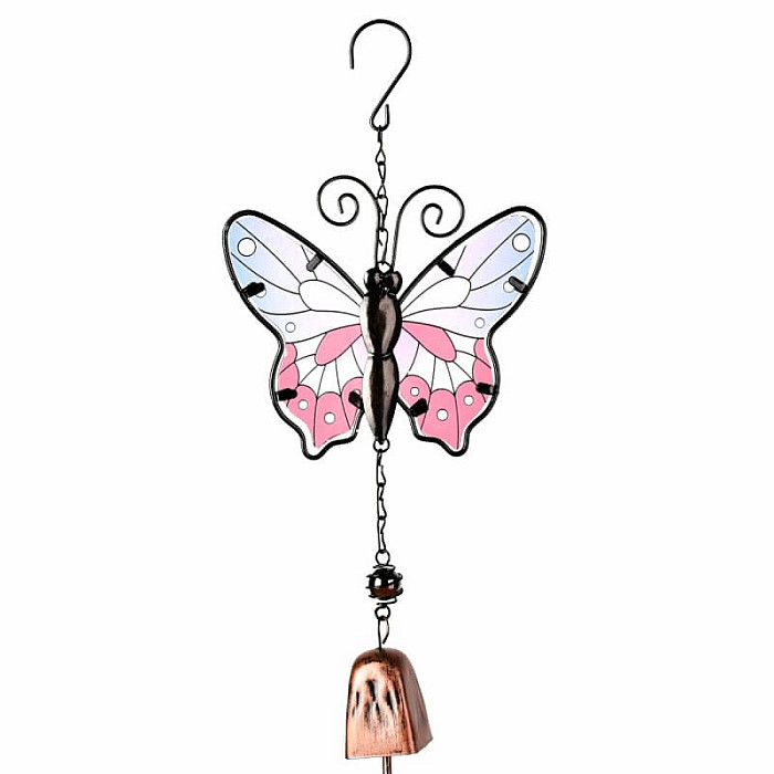 Levně Zvonkohra kovová Motýl fialovovínový se zvonkem - délka cca 35 cm
