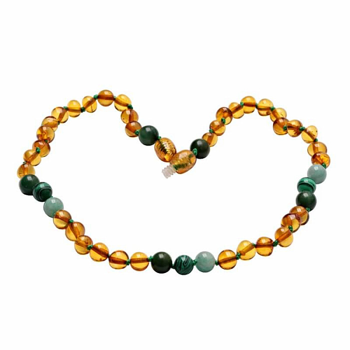 Jantarové korálky pro děti s amazonitem, malachitem a jadeitem - cca 32 cm