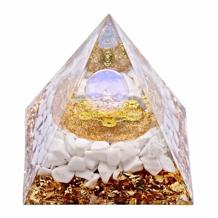 Levně Orgonit pyramida Symboly čaker - 6 x 6 x 6,2 cm
