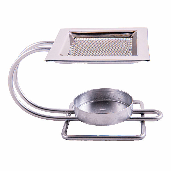 Kadidelnice kovová v barvě stříbra moderní design - výška 8 cm, délka cca 13,5 cm