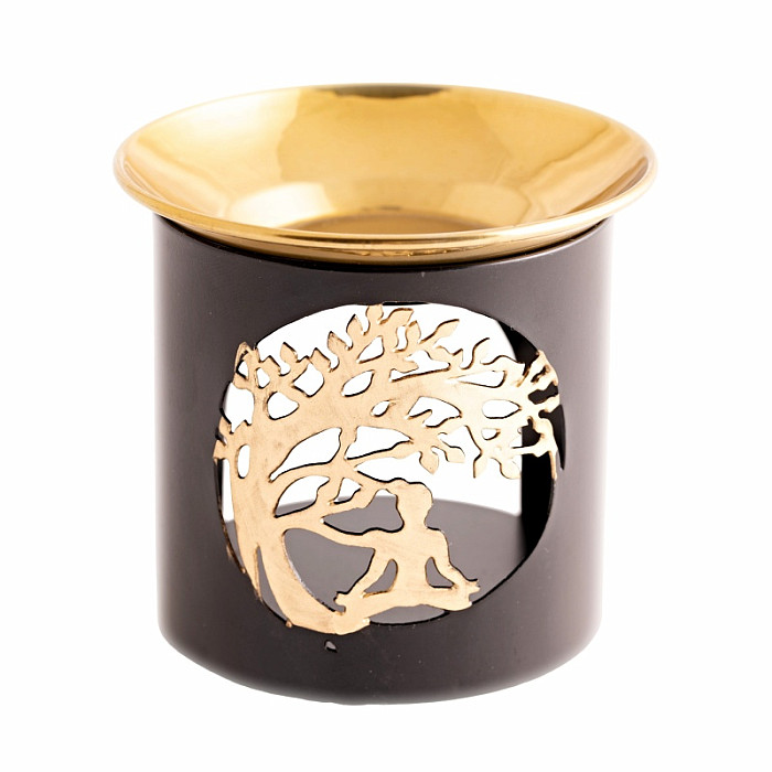 Kovová vykuřovací pícka s Bodhi stromem a Buddhou - cca ⌀ 9 x 8,5 cm