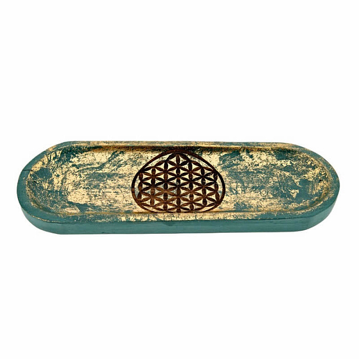 Stojánek z mangového dřeva Květina života - 10 x 27,5 cm