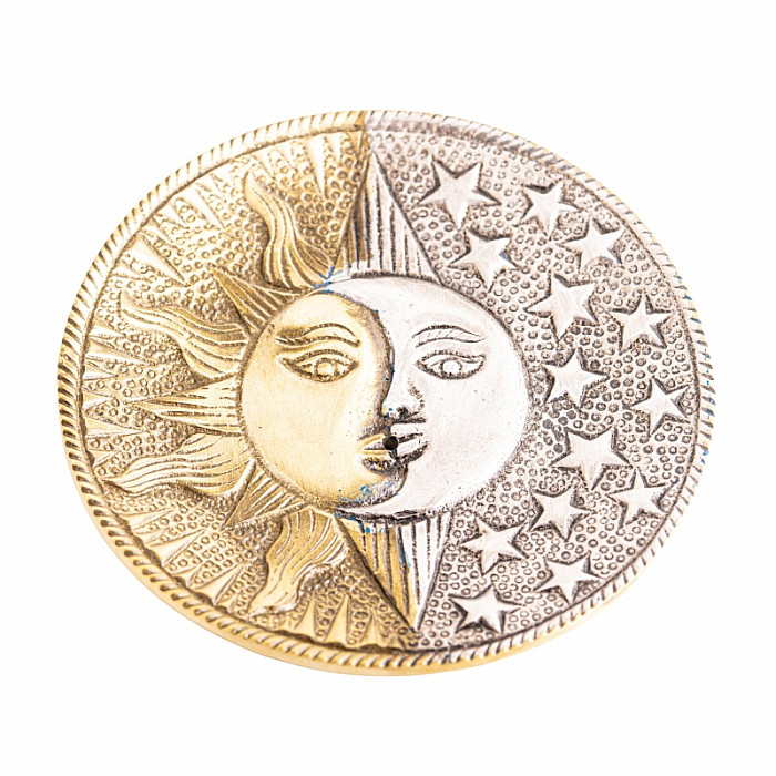 Kovový talířek – stojánek pro vonné tyčinky Slunce a Měsíc - cca 11,5 cm