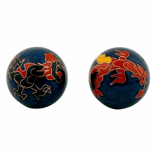 Zdravotní čínské meditační kuličky proti stresu Dragon and Phoenix dark blue - cca 3,5 cm
