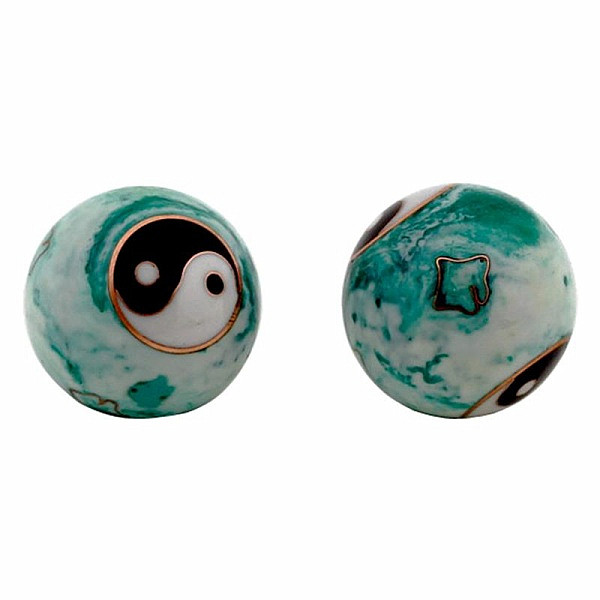 Zdravotní čínské meditační kuličky proti stresu Yin Yang white/green marbled - cca 3,5 cm