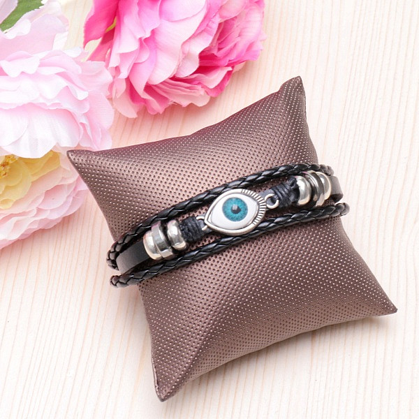 Náramek pánský z černé kůže Evil eye - obvod cca 22 cm
